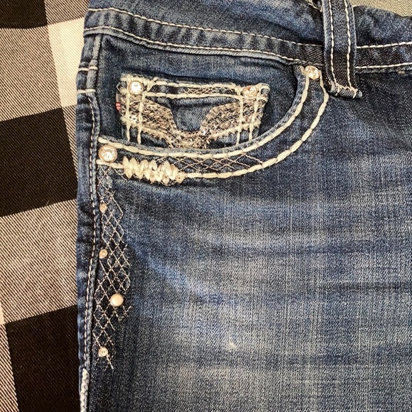 Vigoss The Dublin Capri Jeans 9/10 Stretch Embellished Double Pockets Metallic - Picture 6 of 13
